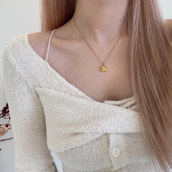 CLOSING SALE! 18K Gold Plated Rectangular Prism Necklace - Picture 2 of 7